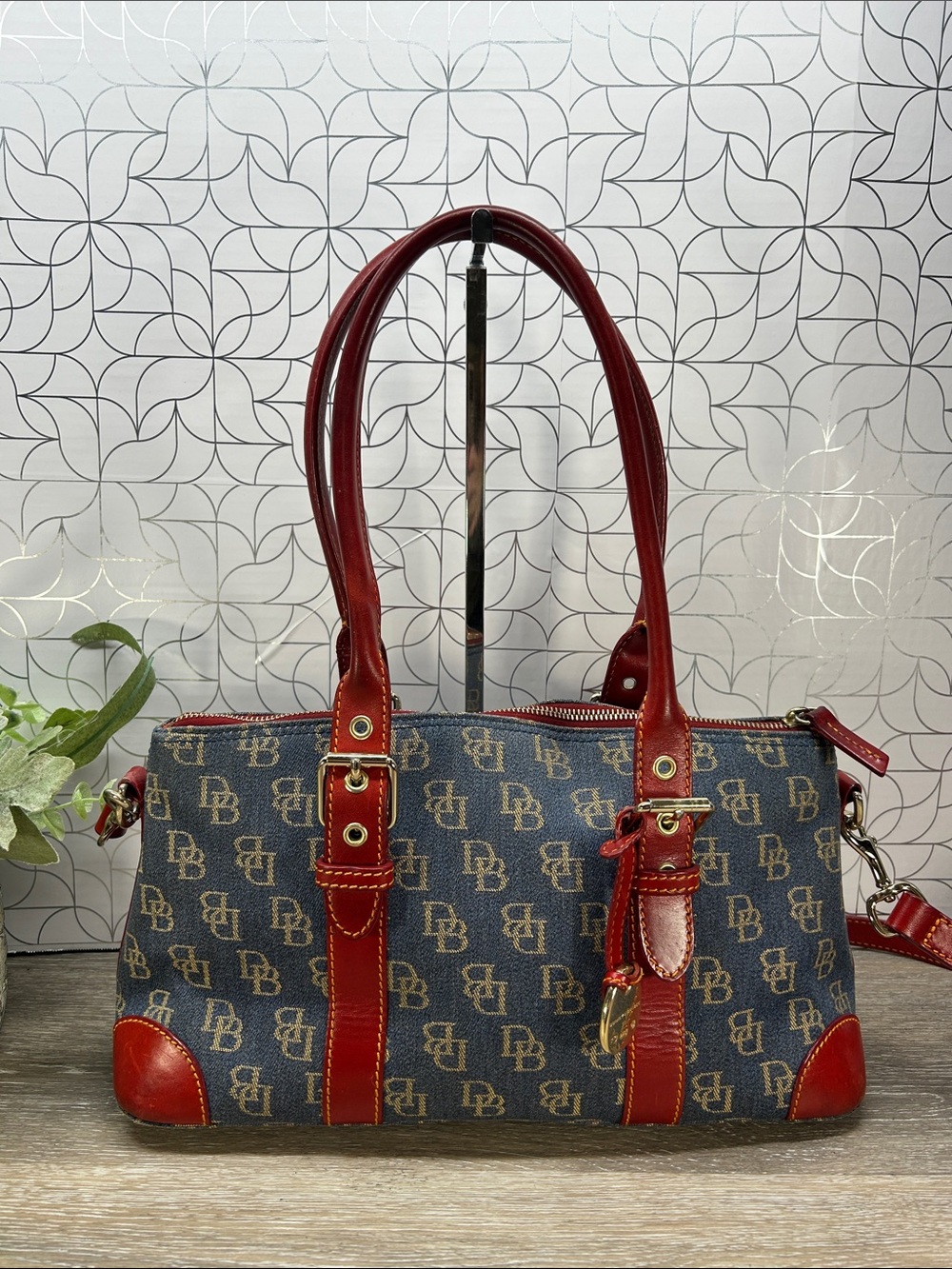 Dooney & Bourke Red and Navy Canvas Duffel Bag